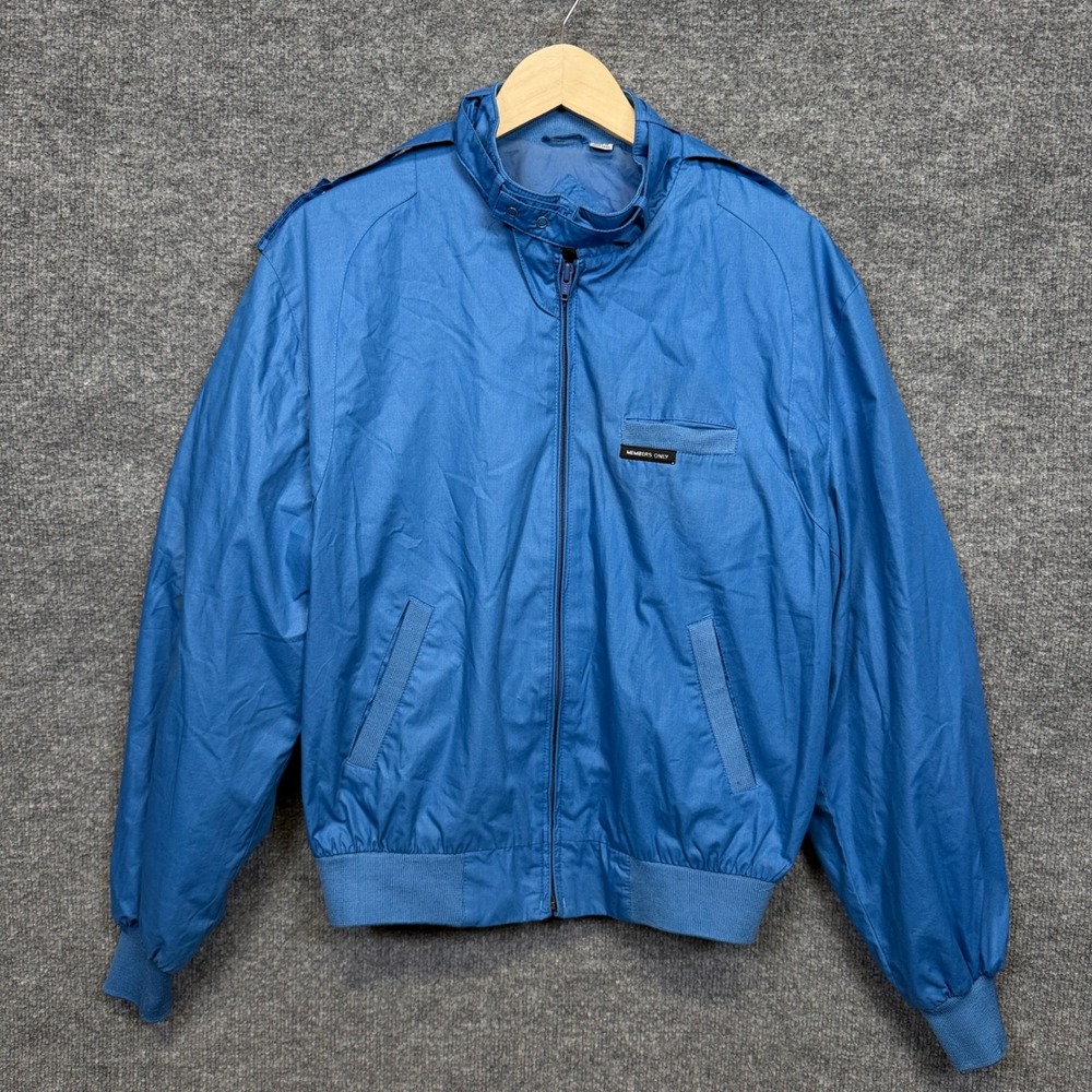 Vtg Members Only by Europe Craft Size 40 Bomber Jacket Blue Full Zip Soft Shell